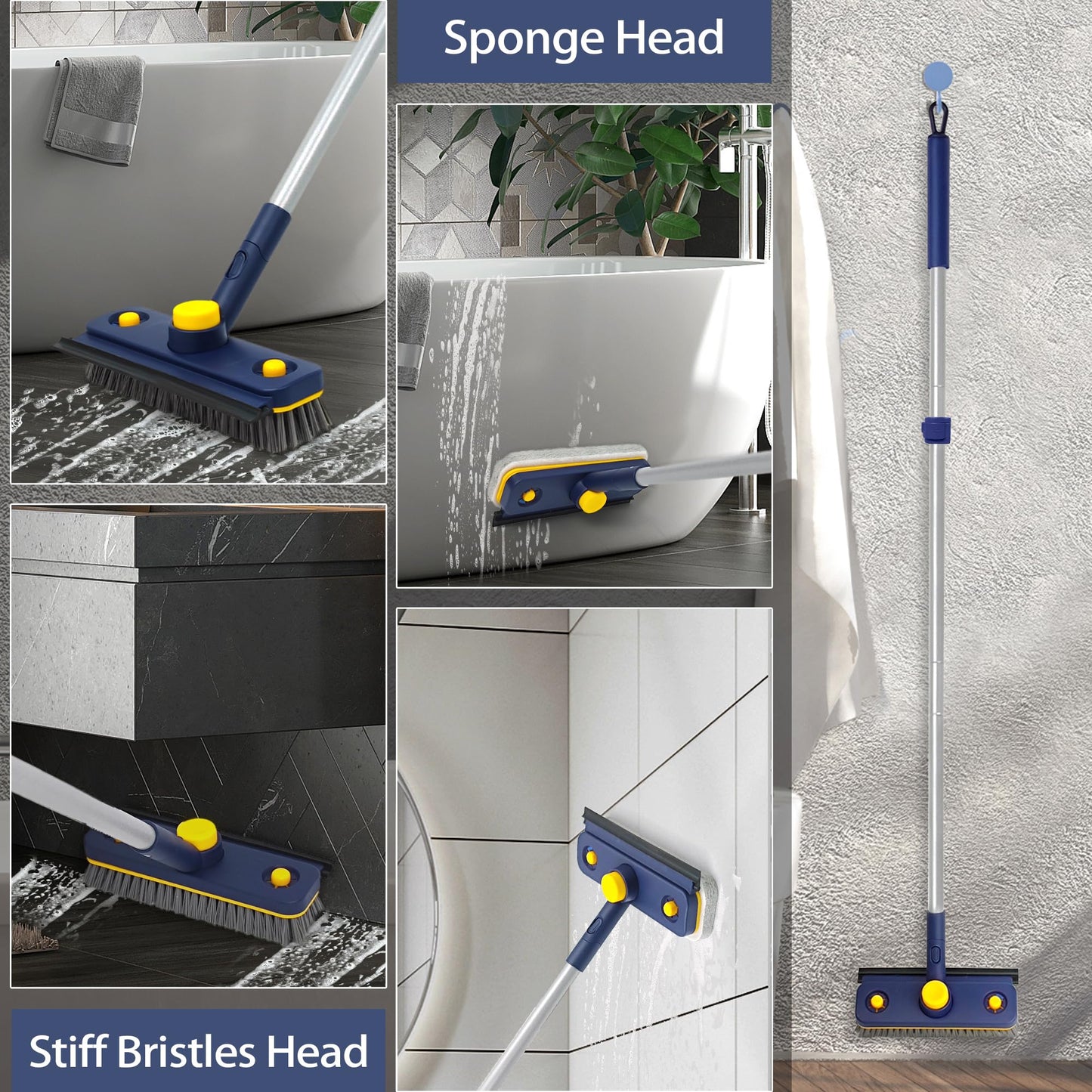 JEHONN Tub Tile Scrub Brush 3 in 1 Shower Brush, 146 cm Long(Blue)