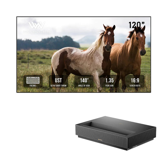 Formovie Theater Premium Laser 4K TV Ultra Short Throw Projector+Winways UST Throw ALR Fresnel Screen