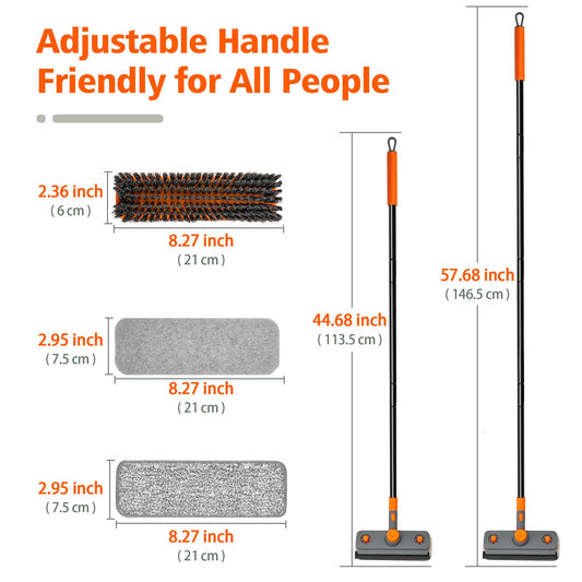 JEHONN 4-in-1 Bathroom Tile Tub Scrubber with Long Handle Orange