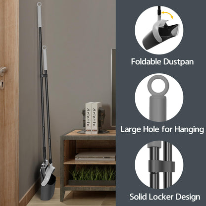 JEHONN Broom and Dust Pan, 138 cm Long Handle Swivel Brush Cleaning