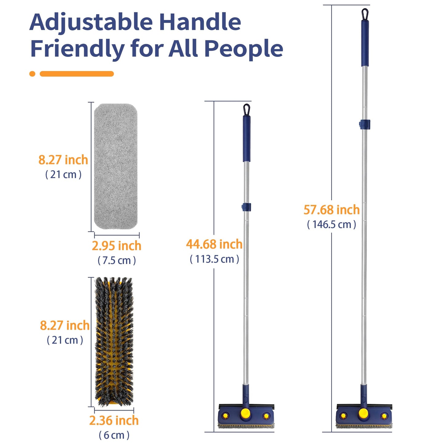 JEHONN Tub Tile Scrub Brush 3 in 1 Shower Brush, 146 cm Long(Blue)