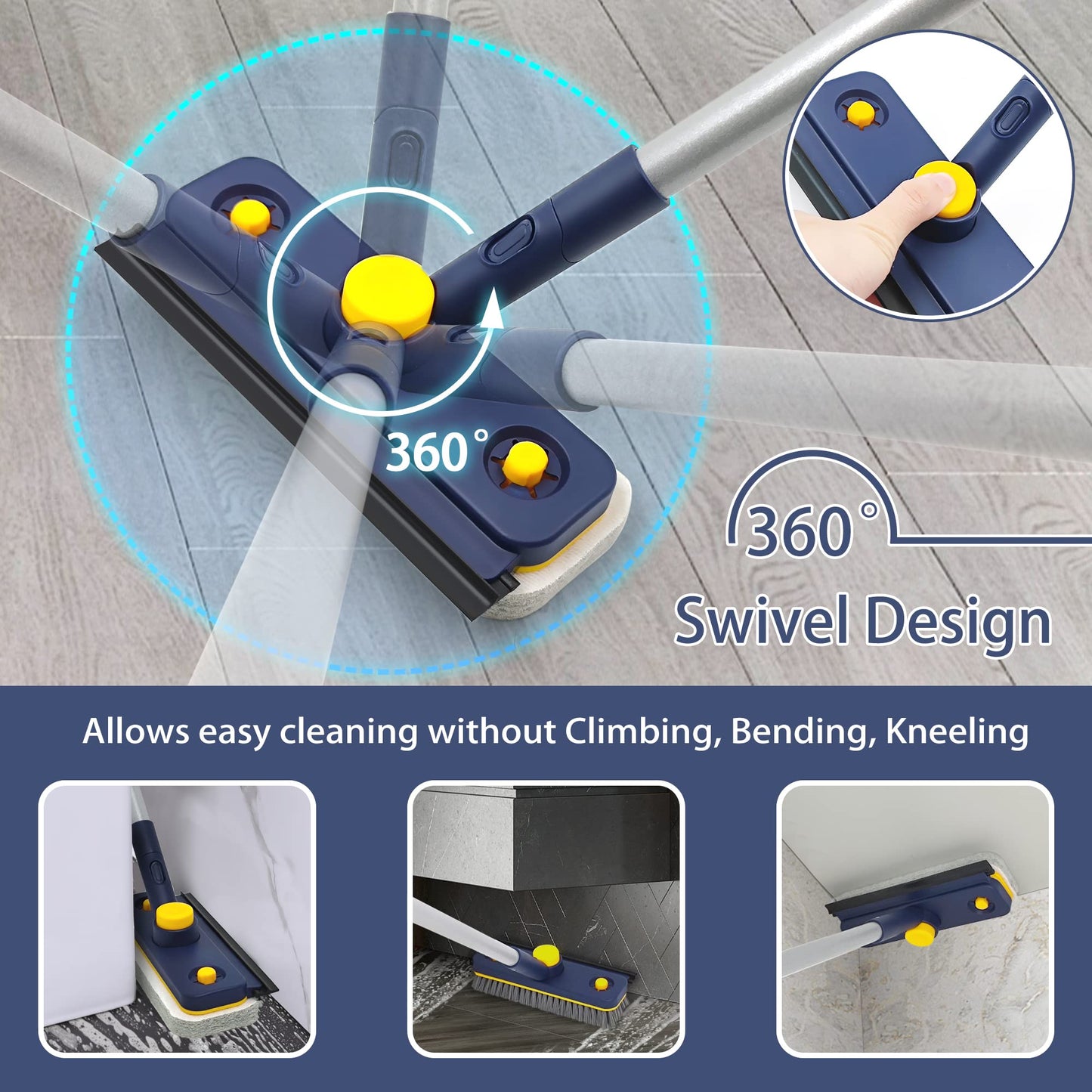 JEHONN Tub Tile Scrub Brush 3 in 1 Shower Brush, 146 cm Long(Blue)