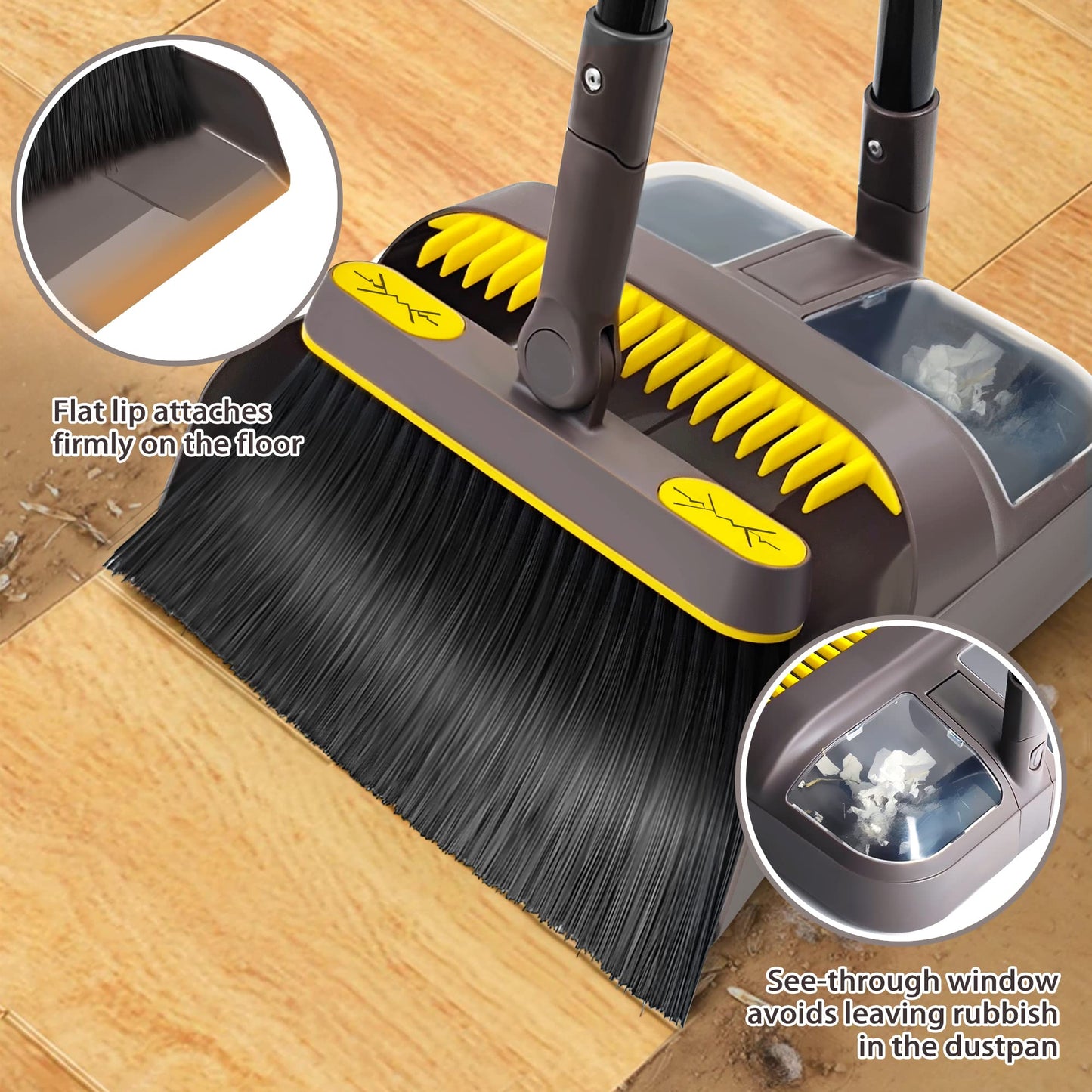 JEHONN Broom and Dust Pan, 138 cm Long Handle Swivel Brush Cleaning