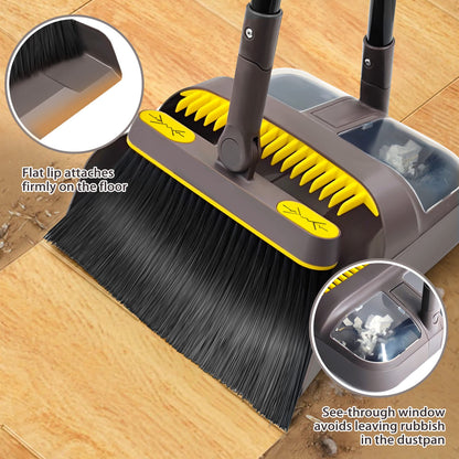 JEHONN Broom and Dust Pan, 138 cm Long Handle Swivel Brush Cleaning