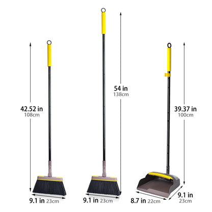 JEHONN Broom and Dust Pan, 138 cm Long Handle Swivel Brush Cleaning