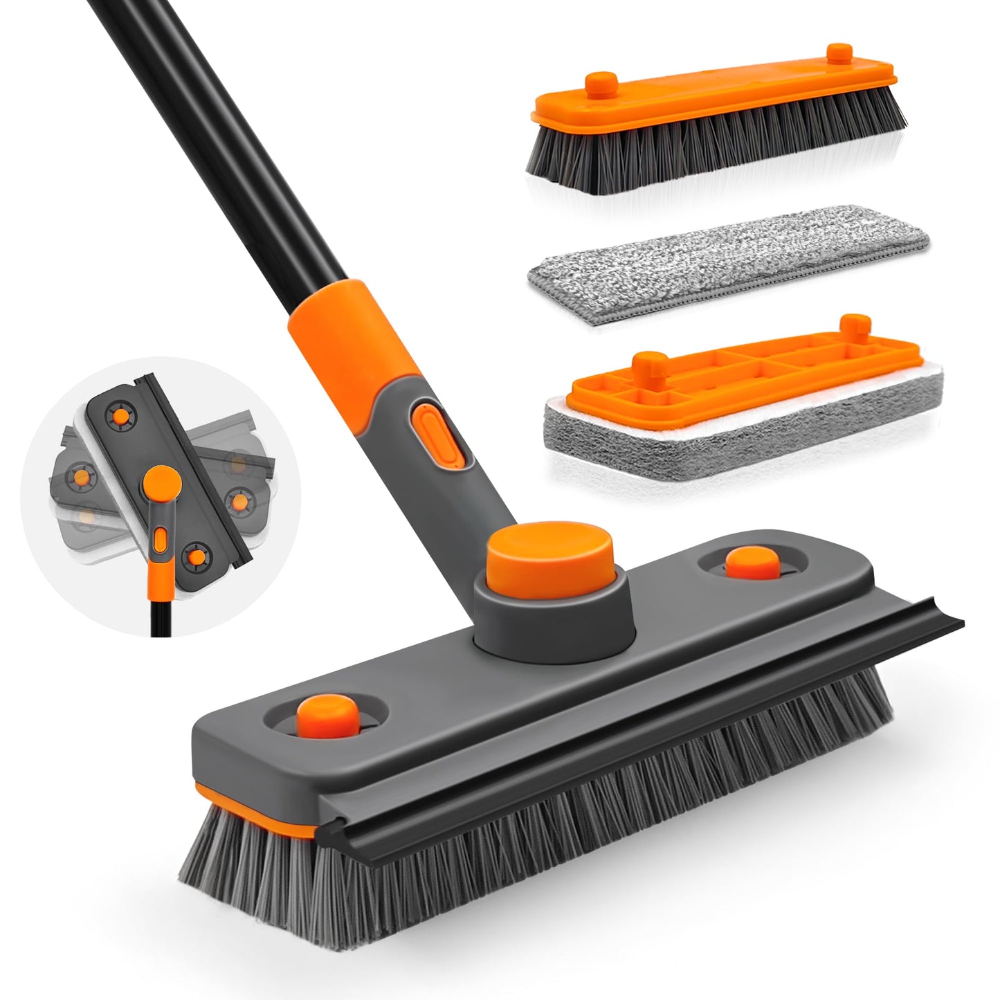 JEHONN 4-in-1 Bathroom Tile Tub Scrubber with Long Handle Orange