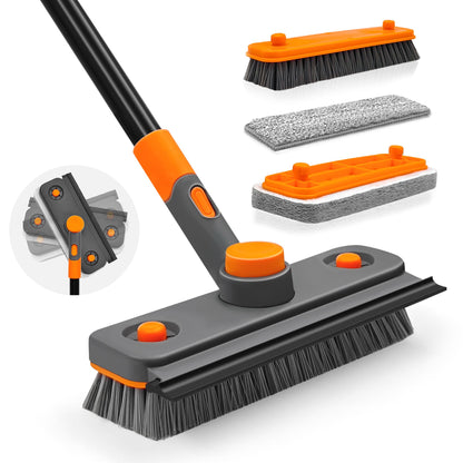 JEHONN 4-in-1 Bathroom Tile Tub Scrubber with Long Handle Orange