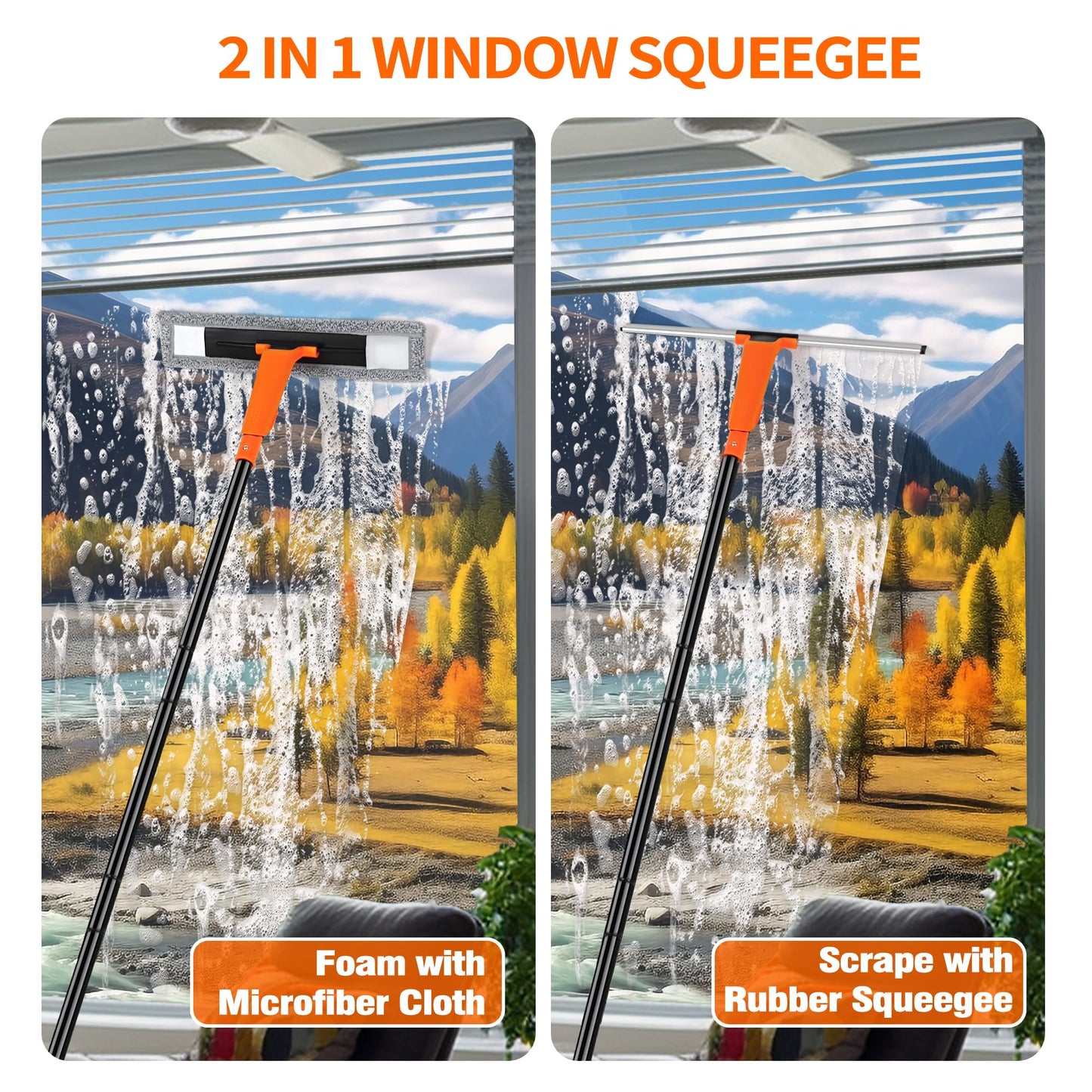 JEHONN Window Shower Squeegee for Glass Door with 152 CM Long Handle,Orange