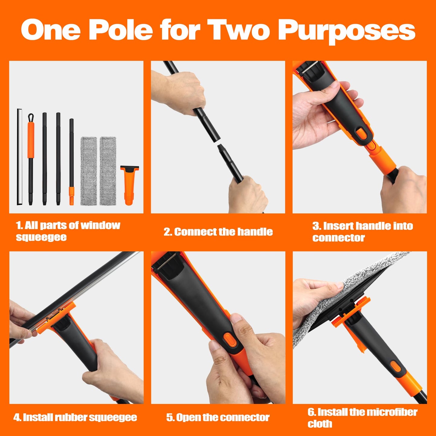 JEHONN Window Shower Squeegee for Glass Door with 152 CM Long Handle,Orange