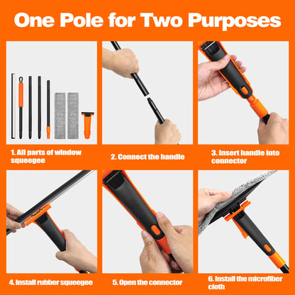 JEHONN Window Shower Squeegee for Glass Door with 152 CM Long Handle,Orange