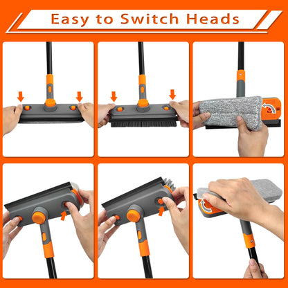 JEHONN 4-in-1 Bathroom Tile Tub Scrubber with Long Handle Orange