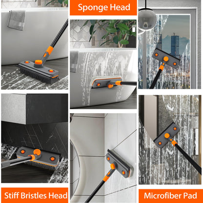 JEHONN 4-in-1 Bathroom Tile Tub Scrubber with Long Handle Orange