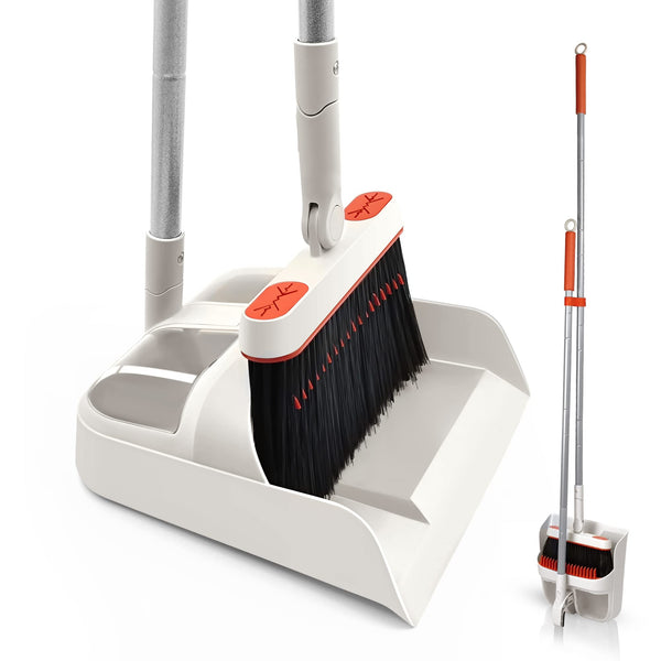 JEHONN Broom and Dust Pan, 138 cm Long Handle Swivel Brush Cleaning