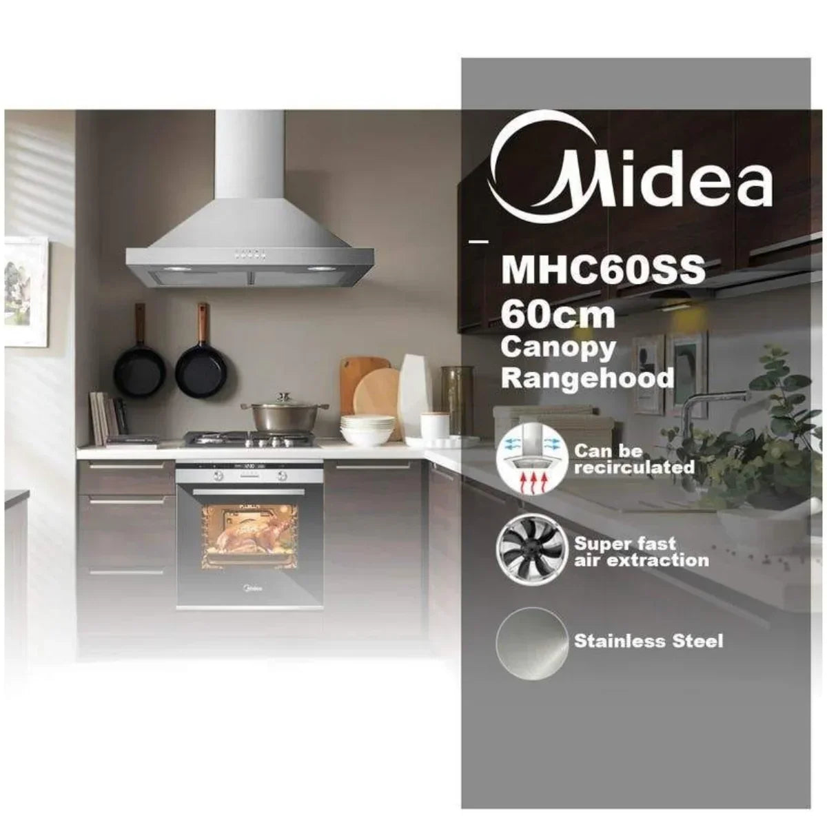 Midea 60cm Canopy Rangehood - Stainless Steel
