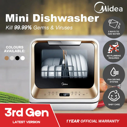 Midea 3rd Gen Benchtop Mini Dishwasher Multifunctional 3 Place Dish Washing Latest Version Water Tray Included