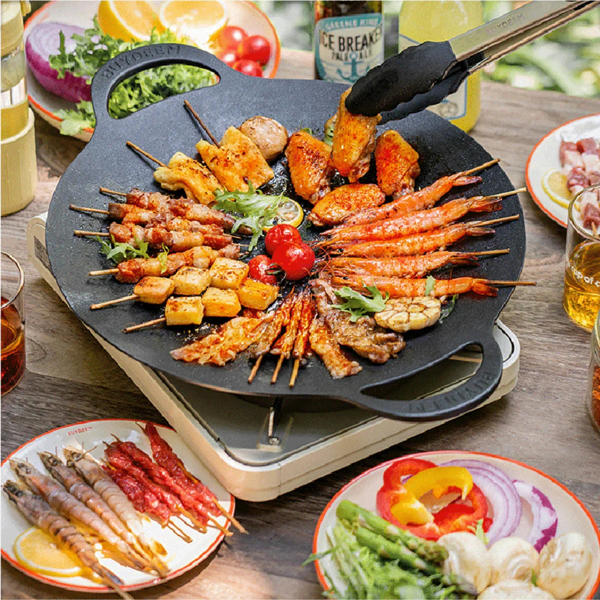 Midea Portable Induction Cooker with Stainless Steel Pot + BUYDEEM 36cm Nonstick BBQ Grill Pan