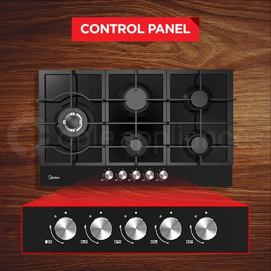 Midea 90cm Gas Glass Cooktop with 5 Burners Black
