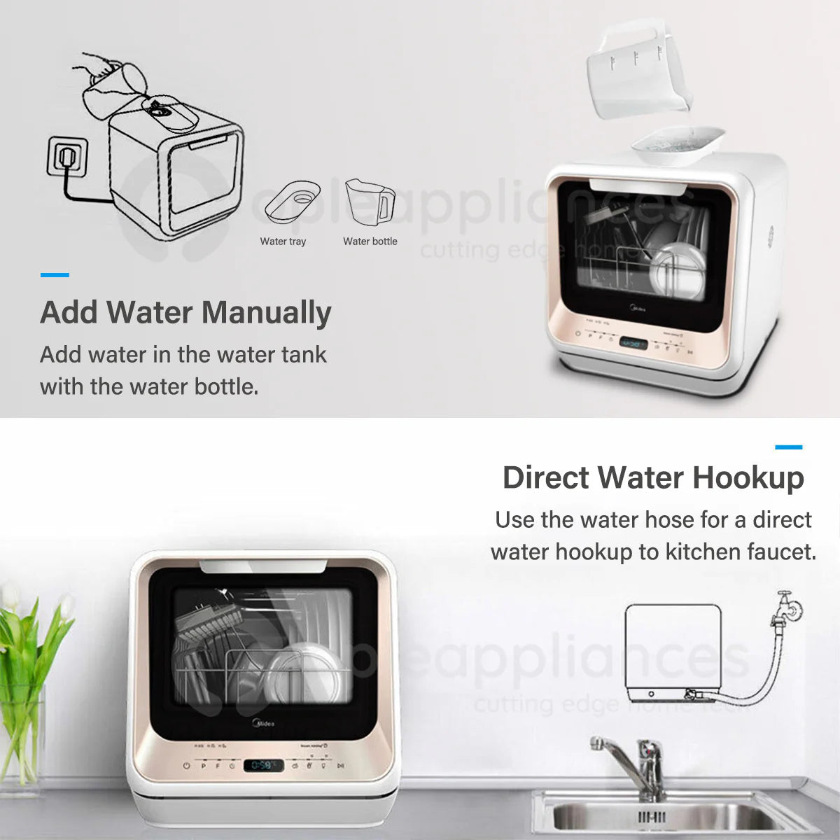 Midea 3rd Gen Benchtop Mini Dishwasher Multifunctional 3 Place Dish Washing Latest Version Water Tray Included