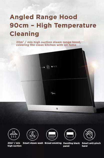 Midea 90cm Angled RangeHood High Temperature Self-Cleaning