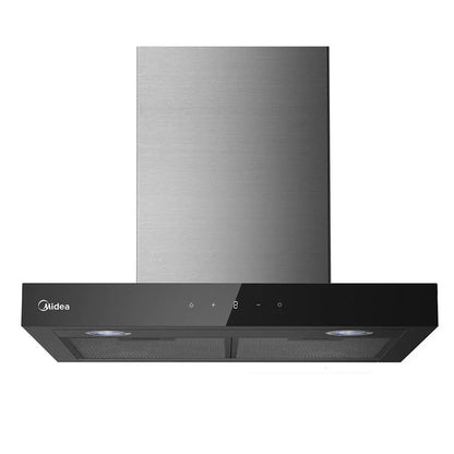 Midea 60cm T-Shape Canopy Rangehood - Stainless Steel and Black Glass Panel