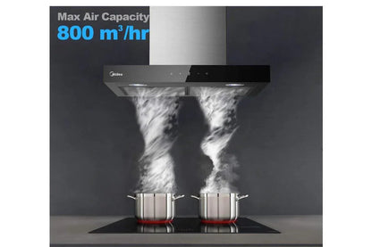 Midea 60cm T-Shape Canopy Rangehood - Stainless Steel and Black Glass Panel