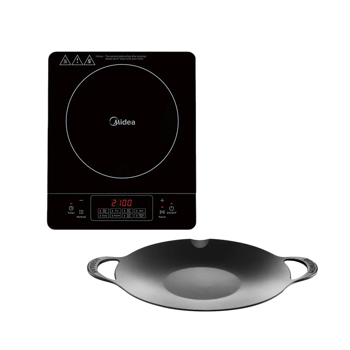 Midea Portable Induction Cooker with Stainless Steel Pot + BUYDEEM 36cm Nonstick BBQ Grill Pan