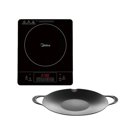 Midea Portable Induction Cooker with Stainless Steel Pot + BUYDEEM 36cm Nonstick BBQ Grill Pan