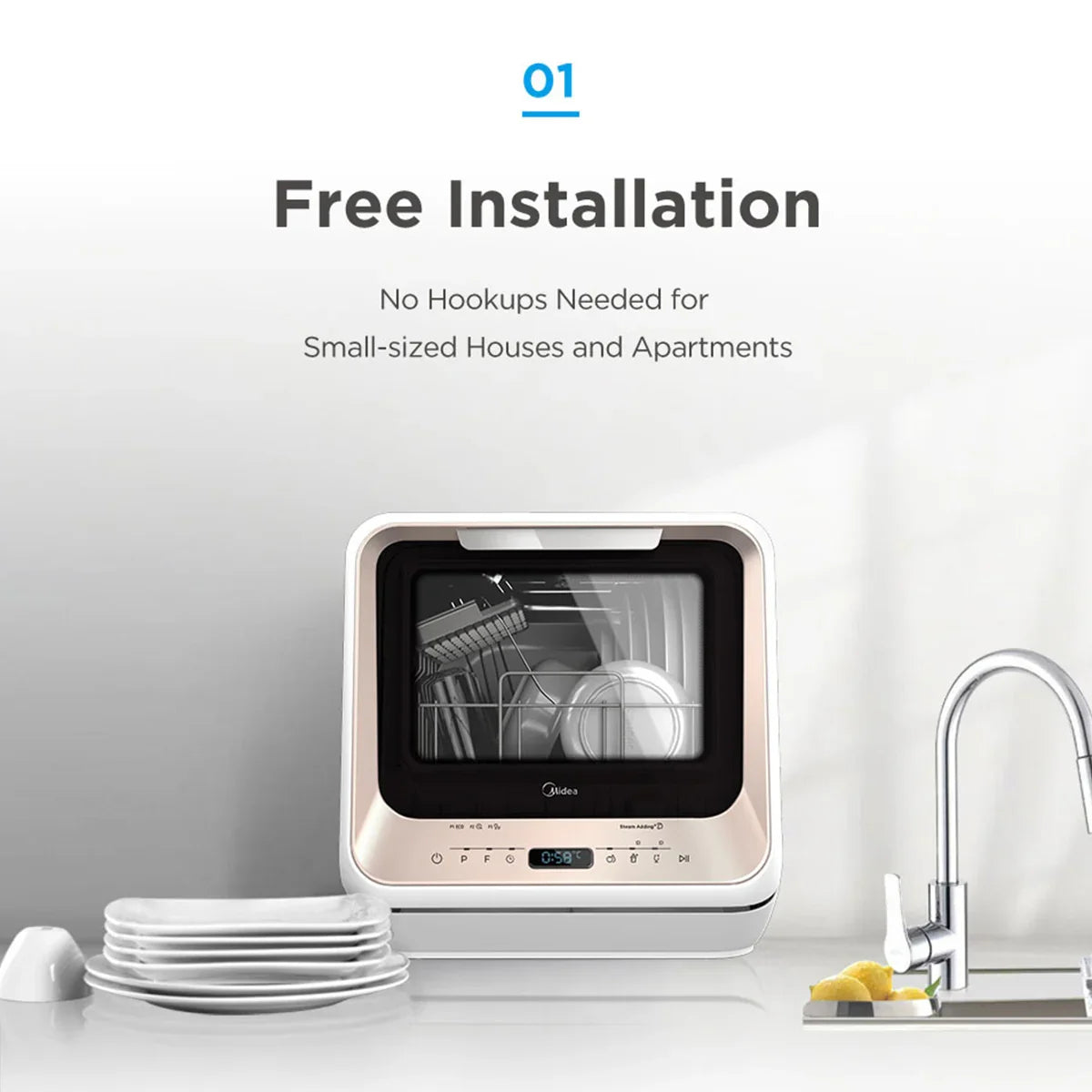 [Refurbished] Midea Benchtop Mini Dishwasher Multifunctional 3 Place Dish Washing