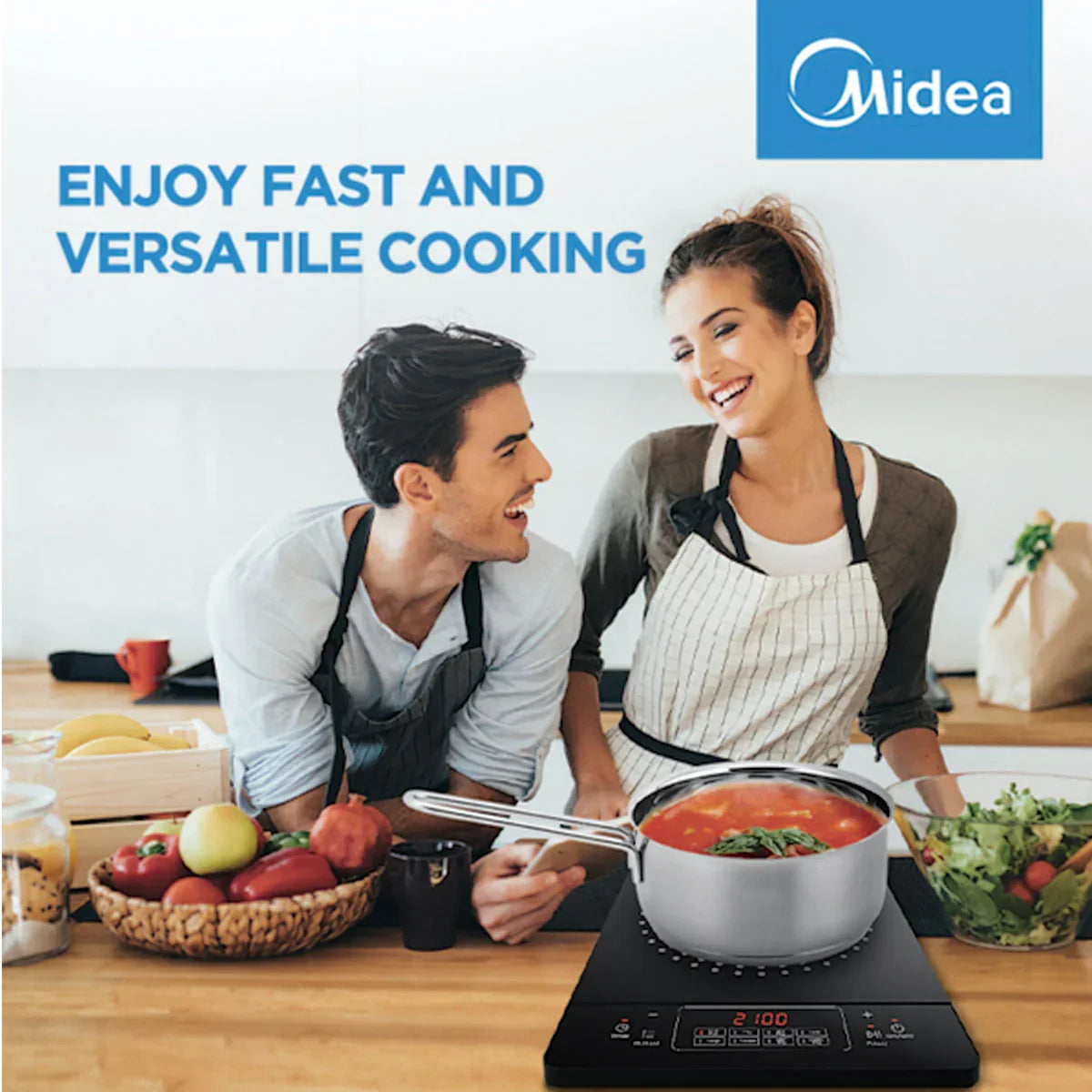 Midea Portable Induction Cooker with Stainless Steel Pot + BUYDEEM 36cm Nonstick BBQ Grill Pan