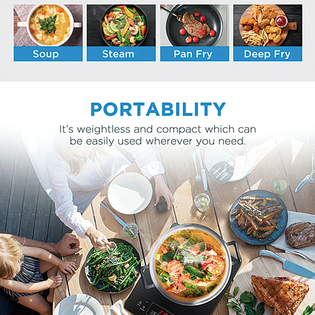 Midea Portable Induction Cooker 3-hour timer with Stainless Steel Pot