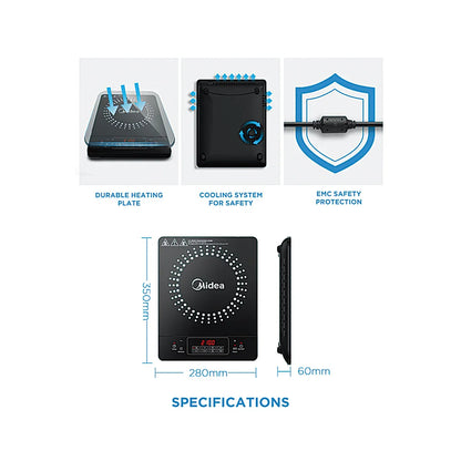 Midea Portable Induction Cooker with Stainless Steel Pot + BUYDEEM 36cm Nonstick BBQ Grill Pan